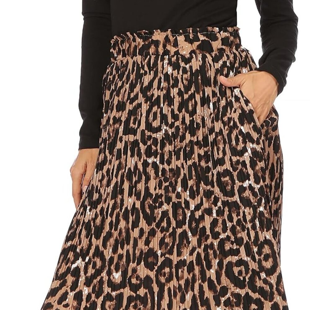 Small Leopard Skirts for Women with Pockets, Reg & Plus Size Pleated Boho Skirts